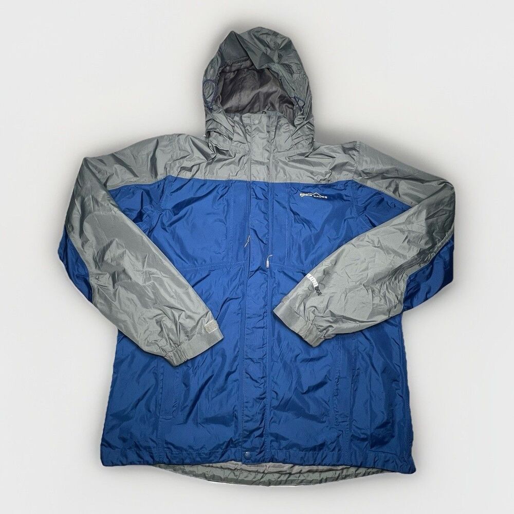 Eddie Bauer WeatherEdge  ~Jacket Mens ~Size Large ~Gray Blue Hooded Waterproof